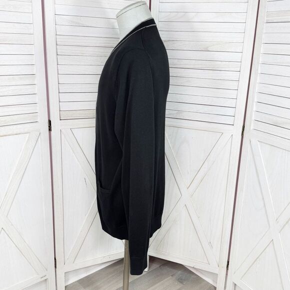 Express Men V Neck Button Up Cardigan Sweater Black Grey Large Preppy Grunge - Picture 2 of 12